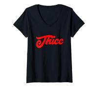 Femme Thicc Meme Red Dank Meme Queens Thicc Rapper Girl T-Shirt avec Col en V