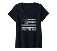 Femme Thin Blue Line Back The Blue American Flag Police Support T-Shirt avec Col en V