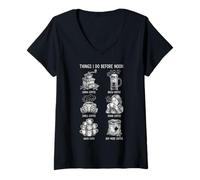 Femme Things I Do Before Noon Humour Amateur de Café T-Shirt avec Col en V