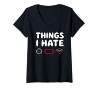 Femme Things I Hate Humour Tech Geek Batterie Wifi Icônes Drôle T-Shirt avec Col en V