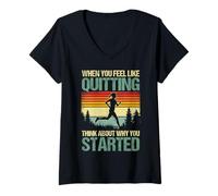 Femme Think About Why You Started Citation de Motivation Vintage T-Shirt avec Col en V