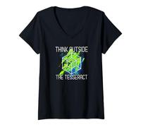 Femme Think Outside The Tesseract | Parodie géométrique T-Shirt avec Col en V