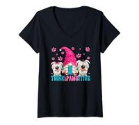 Femme Think Pawsitive Dog Quote for Women Funny Puppy Dog GNOME T-Shirt avec Col en V
