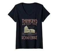 Femme Thinking About The Roman Empire Funny Rome Meme Men Dad Blague T-Shirt avec Col en V