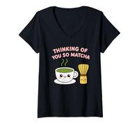 Femme Thinking of You So Matcha Lover Thé Vert Kawaii Pun Graphic T-Shirt avec Col en V
