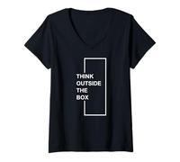 Femme Thinking Outside The Box Citation de Motivation Art Minimaliste T-Shirt avec Col en V
