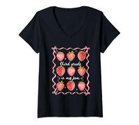 Femme Third Grade is My Jam Strawberry 3rd Grade Teacher Coquette T-Shirt avec Col en V