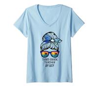 Femme Third Grade Teacher Off Duty Chignon de Plage drôle Enseignant T-Shirt avec Col en V