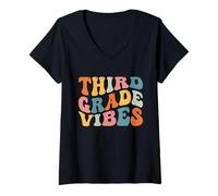 Femme Third Grade Vibes 3rd Grade Teacher Retro 1st Day Of School T-Shirt avec Col en V