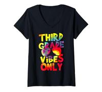 Femme Third Grade Vibes Back to School Teacher Student Tie Dye T-Shirt avec Col en V