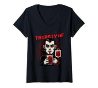 Femme Thirsty AF Funny Pixel Art Vampire Halloween T-Shirt avec Col en V