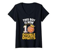 Femme This Boy Is Now 10 Double Digits Basketball Birthday T-Shirt avec Col en V