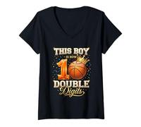 Femme This Boy is Now Double Digits Basketball 10e Anniversaire T-Shirt avec Col en V