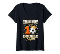 Femme This Boy is Now Double Digits Soccer Sports 10e Anniversaire T-Shirt avec Col en V