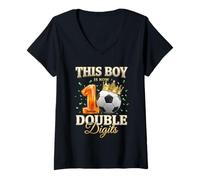 Femme This Boy is Now Double Digits Soccer Sports 10e Anniversaire T-Shirt avec Col en V