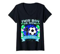 Femme This Boy Now 10 Double Chiffres Soccer 10 Years Old Birthday T-Shirt avec Col en V