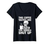 Femme This Coffee Tastes Like You Shut Up - Amant de café T-Shirt avec Col en V
