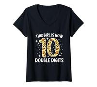 Femme This Girl Is Now 10 Double Digits Leopard 10e anniversaire T-Shirt avec Col en V