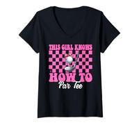Femme This Girl Knows How To Par Tee Golf Girl Mom Golfeur T-Shirt avec Col en V