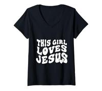 Femme This Girl Loves Jesus T-Shirt avec Col en V