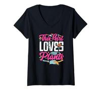 Femme This Girl Loves Plant Loves Plant Lover Gardener T-Shirt avec Col en V