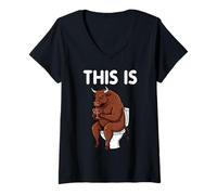 Femme This is Bull Sitting Toilettes Téléphone Humoristique pour Homme et Femme T-Shirt avec Col en V