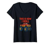 Femme This Is How I Roll Fun Monster Truck pour garçons T-Shirt avec Col en V