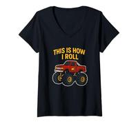 Femme This Is How I Roll Fun Monster Truck pour garçons T-Shirt avec Col en V