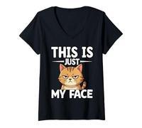 Femme This is Just My Face Cat Lover Humour T-Shirt avec Col en V