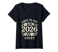 Femme This is My 2026 Shirt Floral Féminin Graphic Twenty Six Art T-Shirt avec Col en V