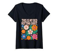 Femme This is My Bed Rotting Shirt Fleurs Hurkle Durkle Lazy Day T-Shirt avec Col en V