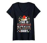 Femme This is My Christmas Pajama Family Matching Outfit 2025 T-Shirt avec Col en V