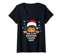 Femme This is My Christmas Pyjama Melanin Funny Women Black Girl T-Shirt avec Col en V