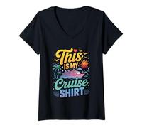 Femme This is My Cruise Shirt Funny Vacation Party Boats Outfit T-Shirt avec Col en V