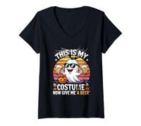 Femme This is My Halloween Costumes Now Give Me A Beer Ghost Drunk T-Shirt avec Col en V