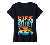 Femme This is My Hawaiian Shirt Retro Sunset Palms Planche de Surf Surf T-Shirt avec Col en V