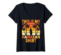 Femme This is My Hawaiian Shirt Retro Sunset Palms Planche de Surf Surf T-Shirt avec Col en V