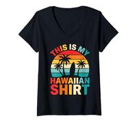 Femme This is My Hawaiian Shirt Retro Sunset Surfboard Beach Vibes T-Shirt avec Col en V
