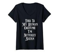 Femme This is My Human Costume I'm Actually Satan T-Shirt avec Col en V