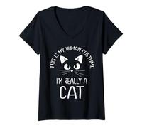 Femme This is My Human Costume I'm Really A Cat Halloween Kitten T-Shirt avec Col en V