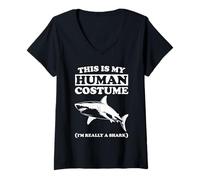 Femme This is My Human Costume I'm Really A Shark Funny Halloween T-Shirt avec Col en V