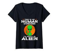 Femme This is My Human Costume I'm Really an Alien Halloween T-Shirt avec Col en V