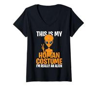 Femme This is My Human Costume I'm Really an Alien Halloween T-Shirt avec Col en V