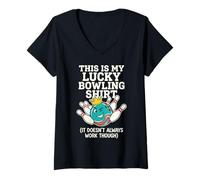 Femme This is My Lucky Bowling Design Funny Ten Pin Humor Graphic T-Shirt avec Col en V