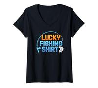 Femme This Is My Lucky Fishing Fisherman - Pêcheur rétro porte-bonheur T-Shirt avec Col en V