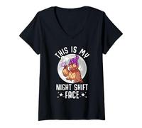 Femme This is My Night Shift Face Funny Nurse Life RN CNA Nursing T-Shirt avec Col en V
