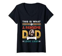 Femme This is What A Pawsome Dad Look Likes Bearded Collie Dog Dad T-Shirt avec Col en V