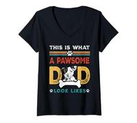 Femme This is What A Pawsome Dad Look Likes Pit Bull Dog Dad T-Shirt avec Col en V