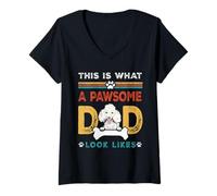 Femme This is What A Pawsome Dad Look Likes Poodle Dog Dad T-Shirt avec Col en V