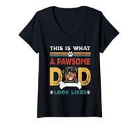 Femme This is What A Pawsome Dad Look Likes Rottweiler Dog Dad T-Shirt avec Col en V